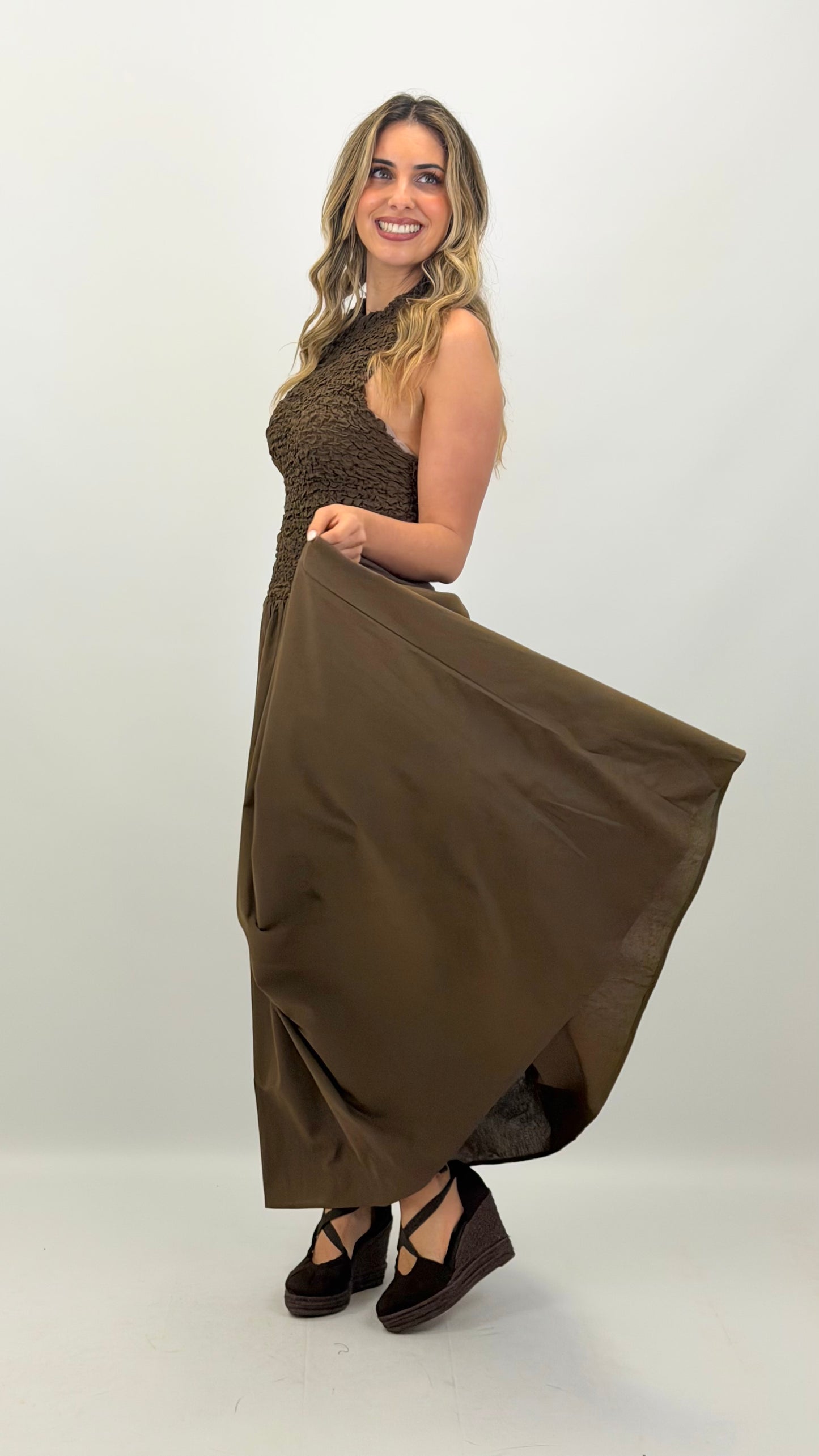 Vestido favos de mel castanho