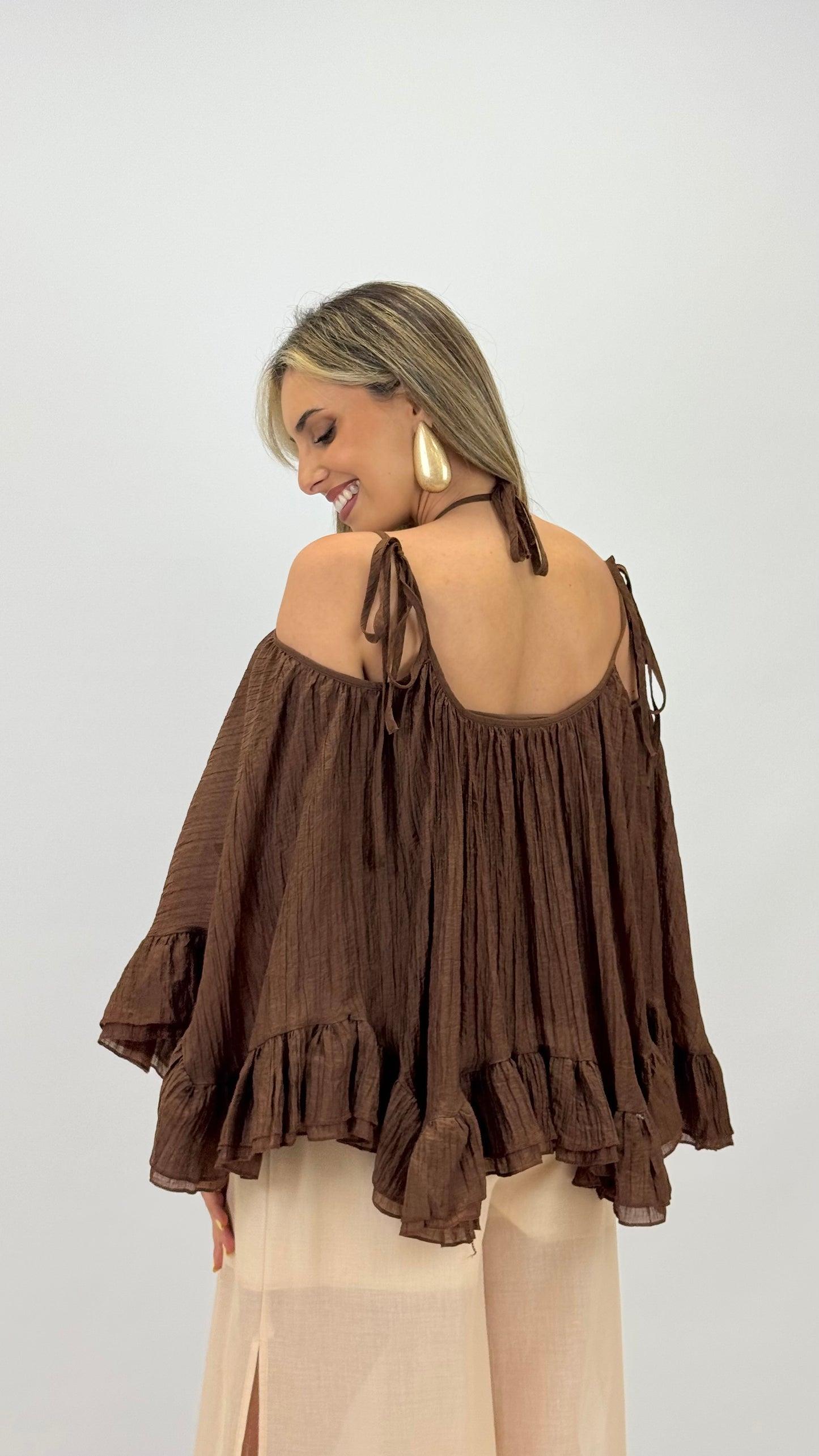 Blusa/Top folhos castanho