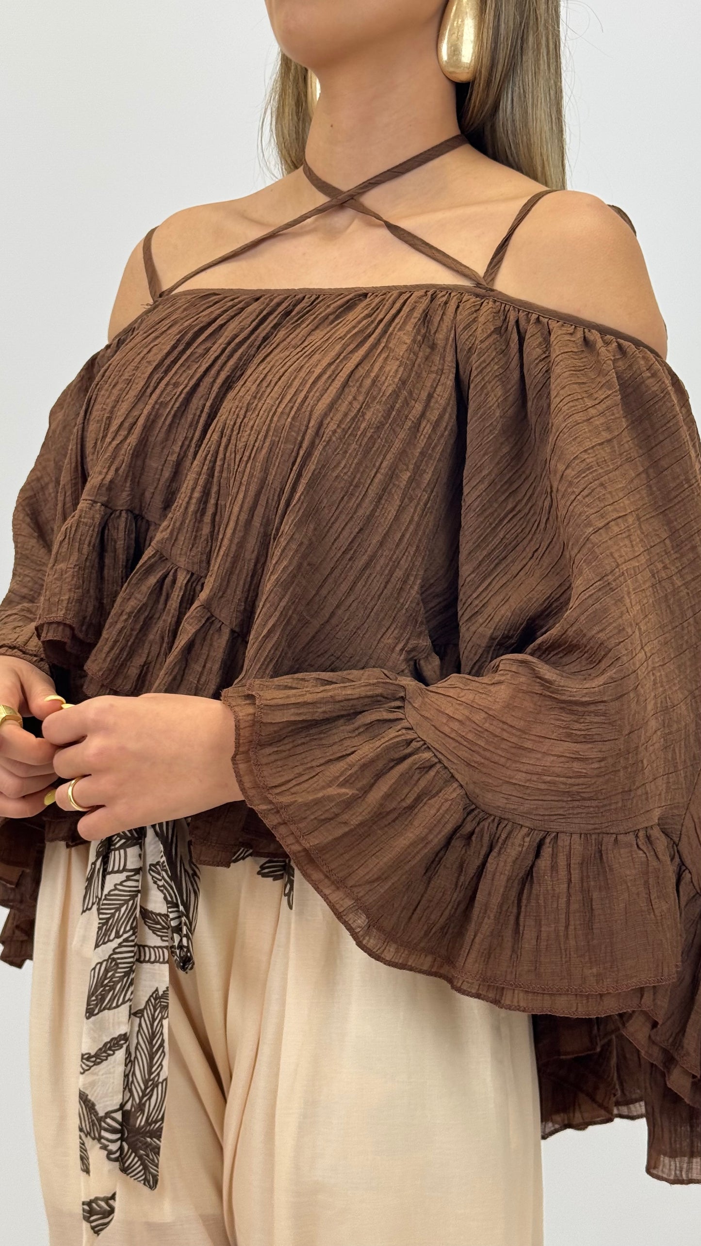 Blusa/Top folhos castanho