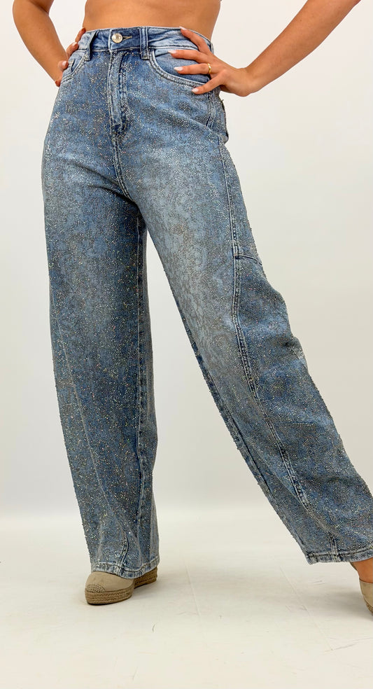 Calças ganga estilo baloon com brilhos