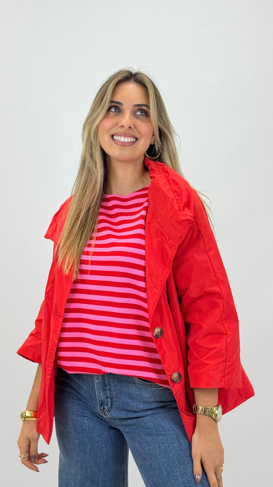 Parka manga 3/4 com botões vermelha