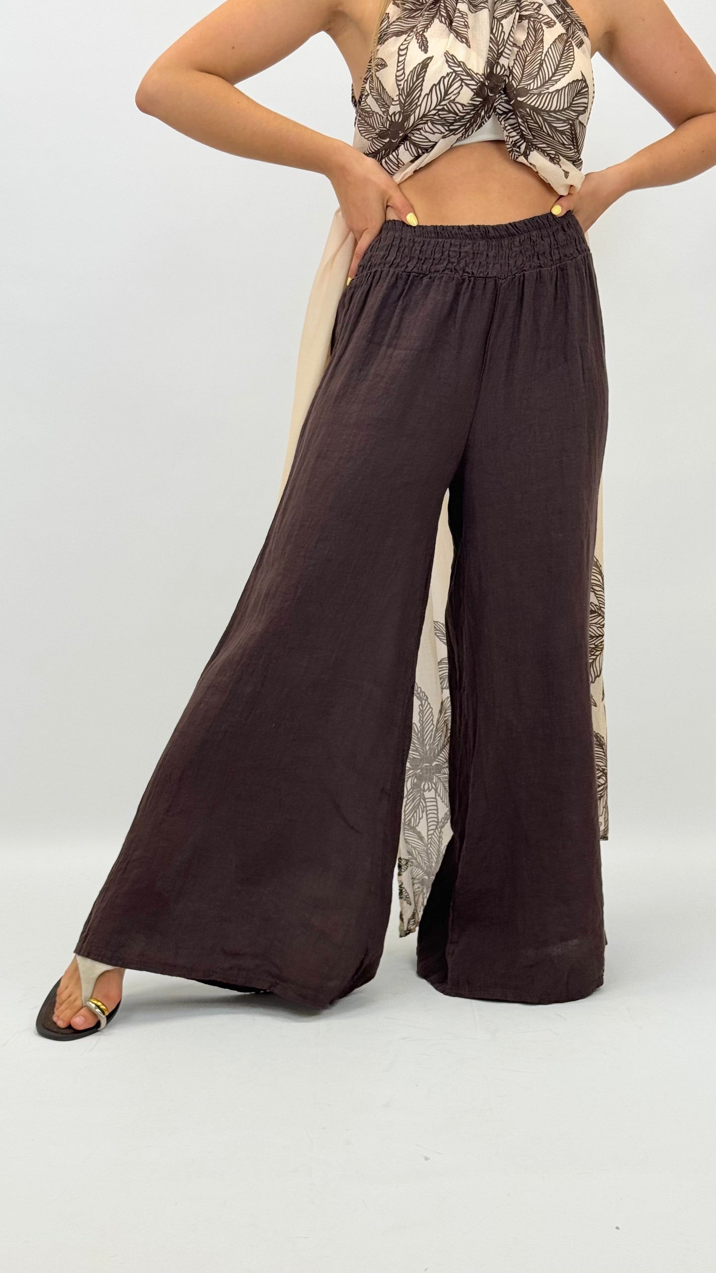 Pantalona castanha linho