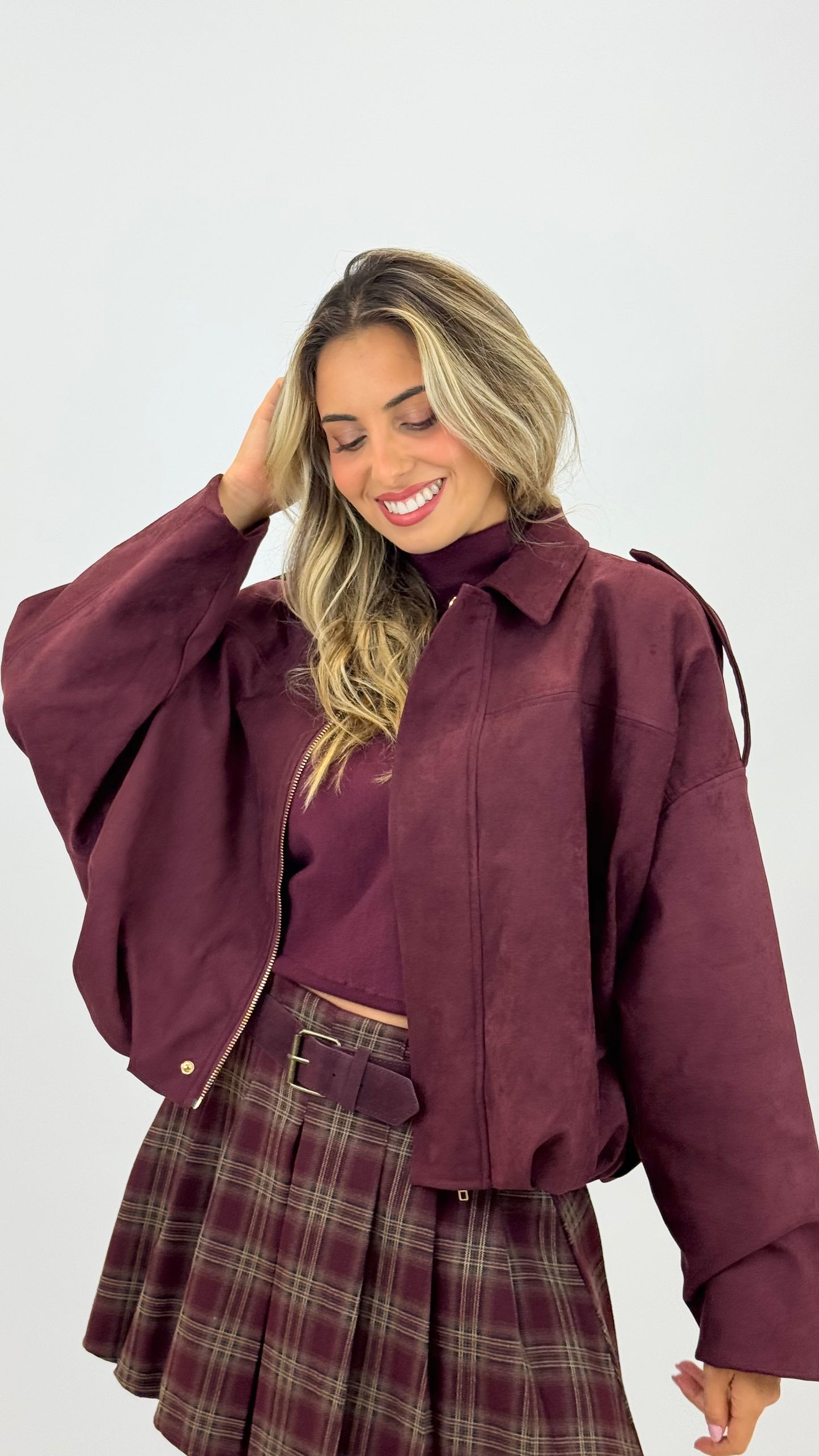 Blusão estilo camurça bordeaux
