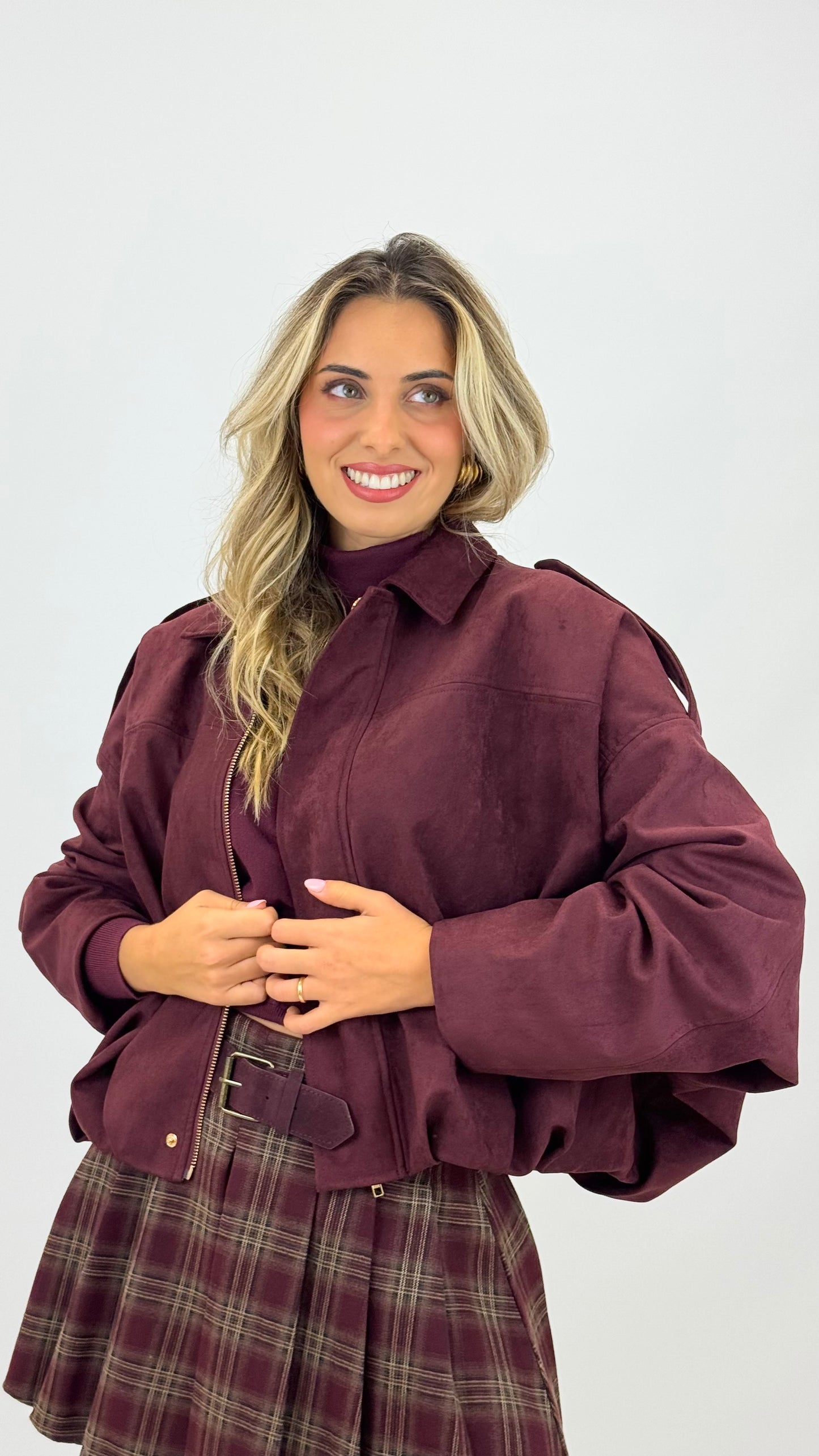 Blusão estilo camurça bordeaux