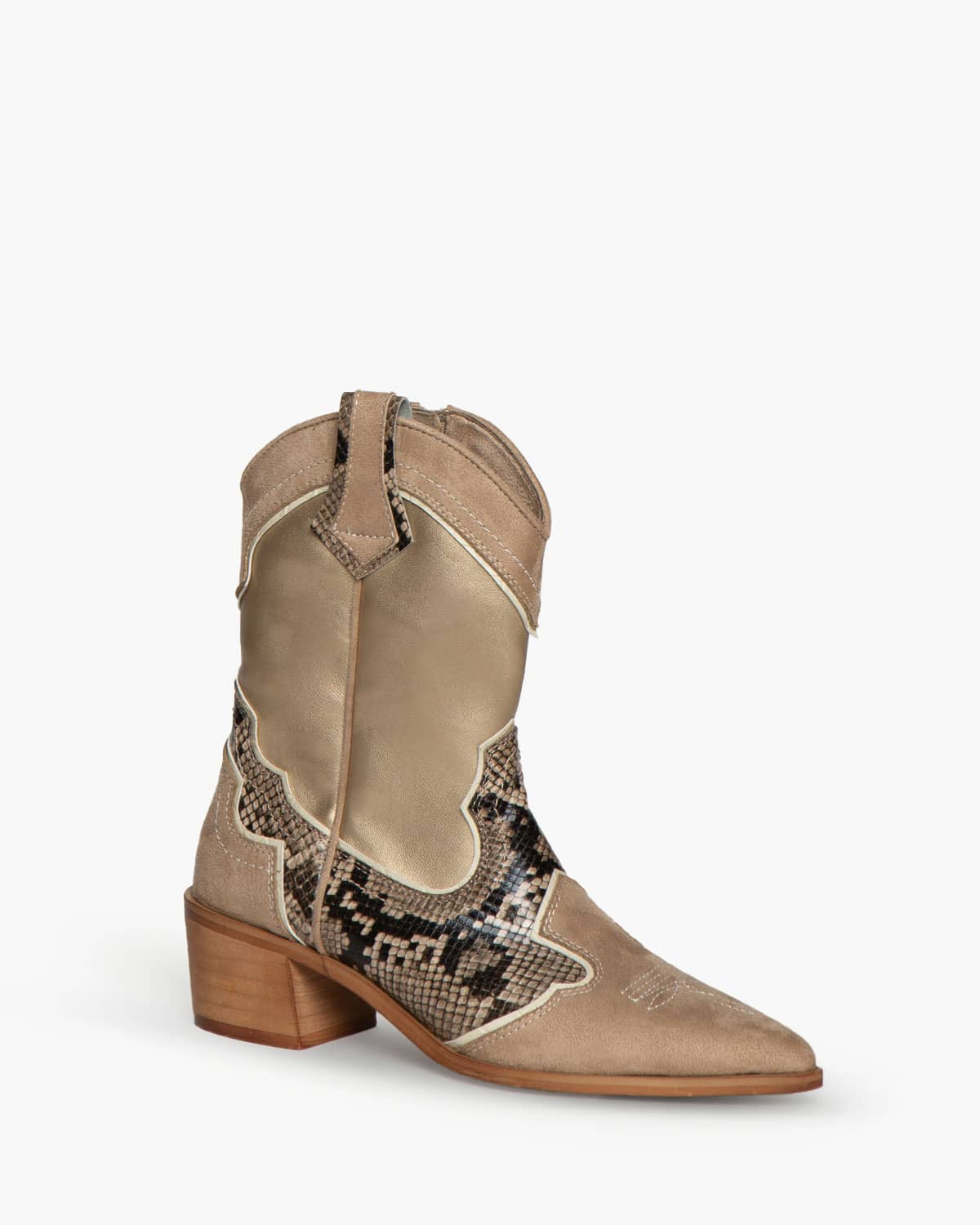 Bota texana rasa com tons de bege e dourado