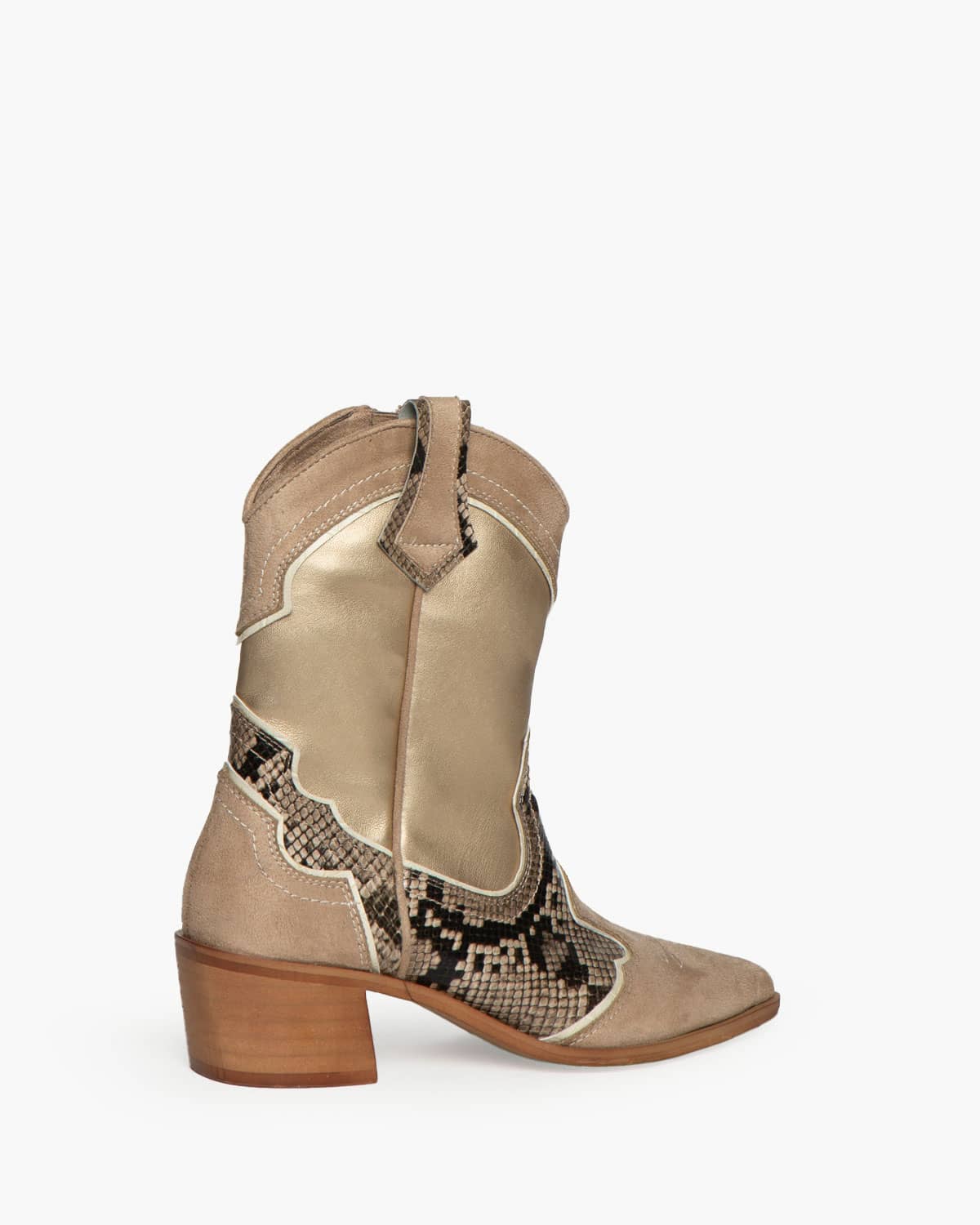Bota texana rasa com tons de bege e dourado