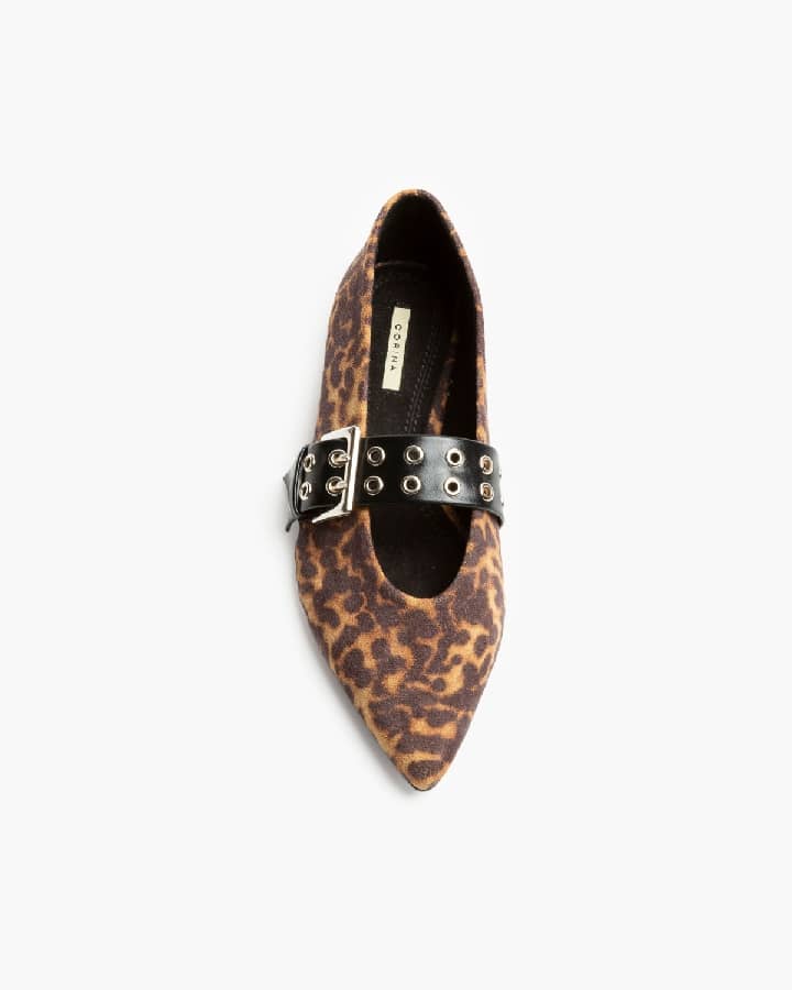 Sapato raso leopardo com fivela