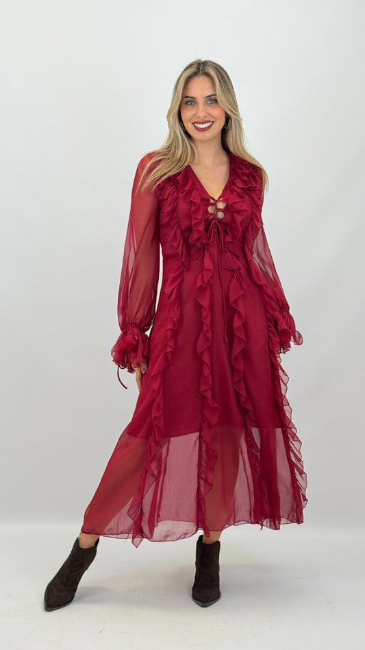 Vestido vermelho com folhos