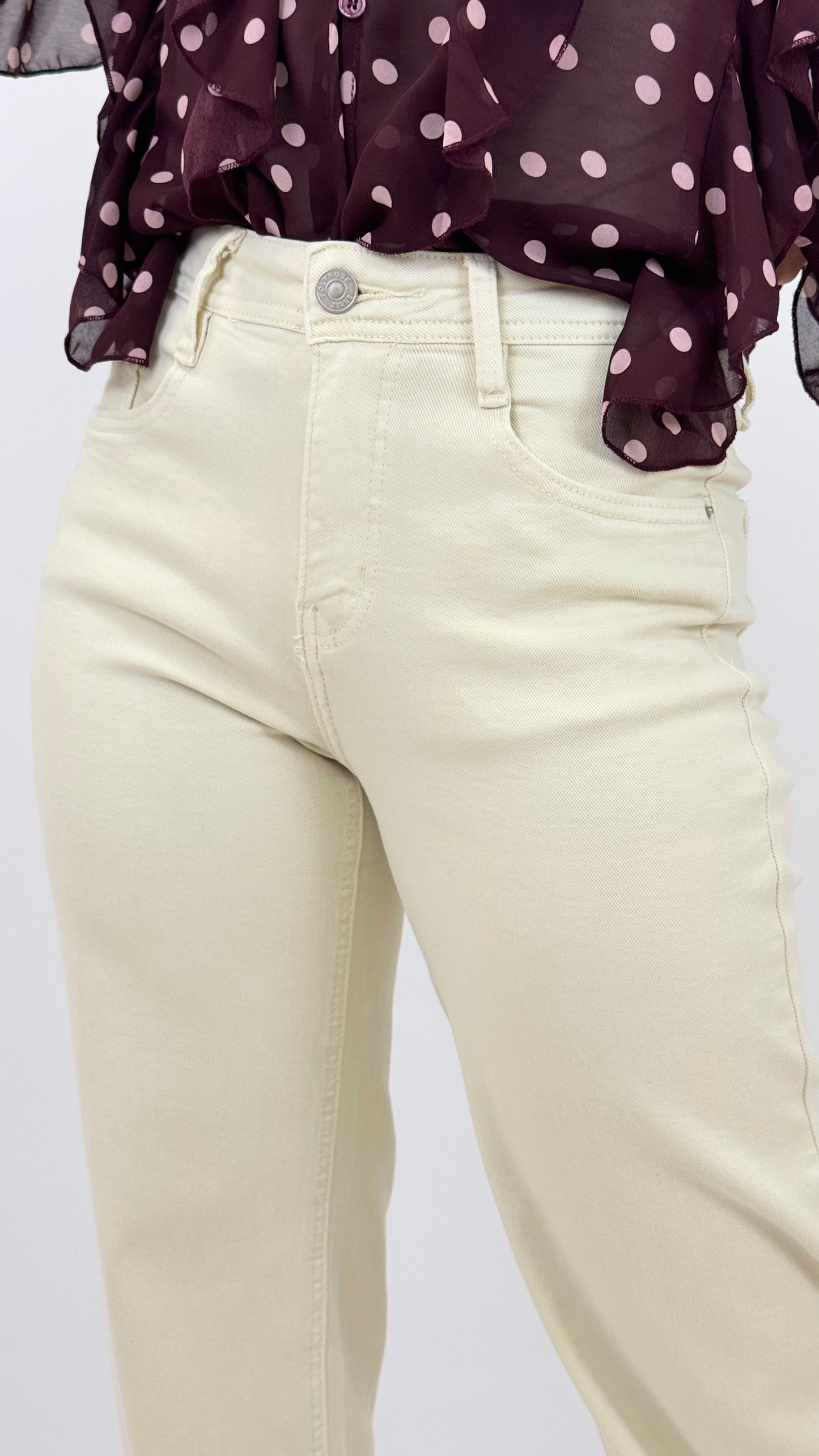 Calça sarja elástica pérola wide-leg