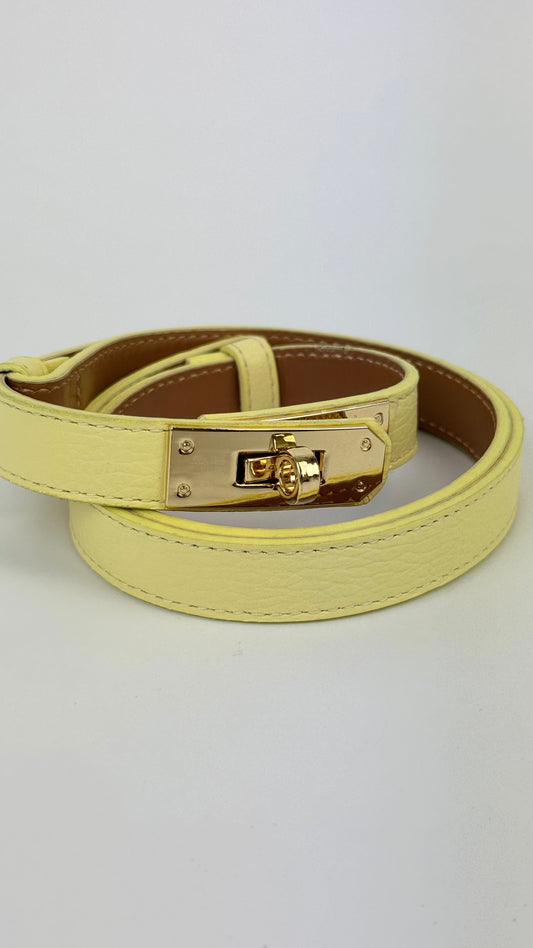 Cinto em pele genuína ajustável amarelo