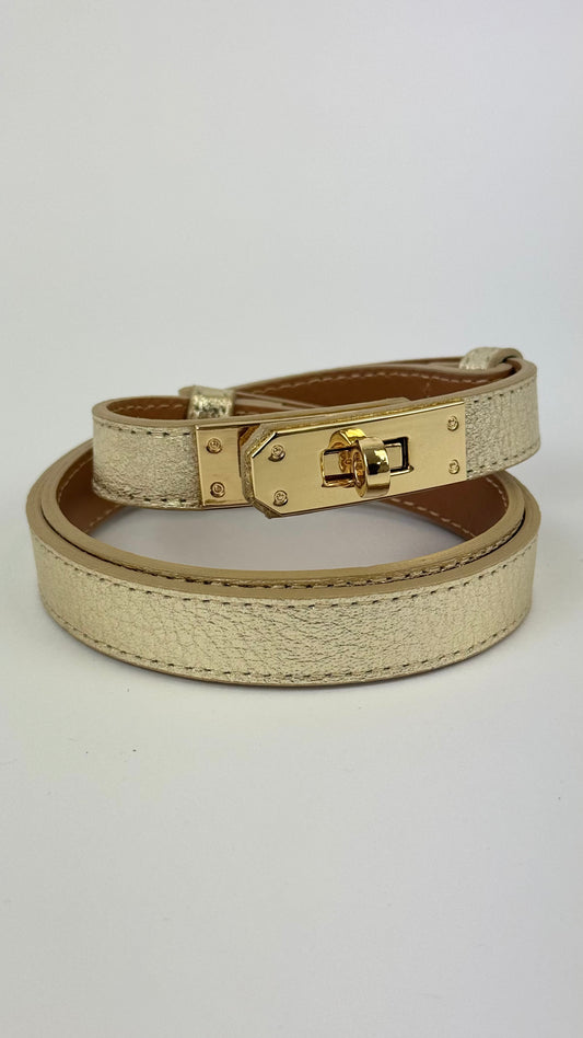 Cinto em pele genuína ajustável dourado