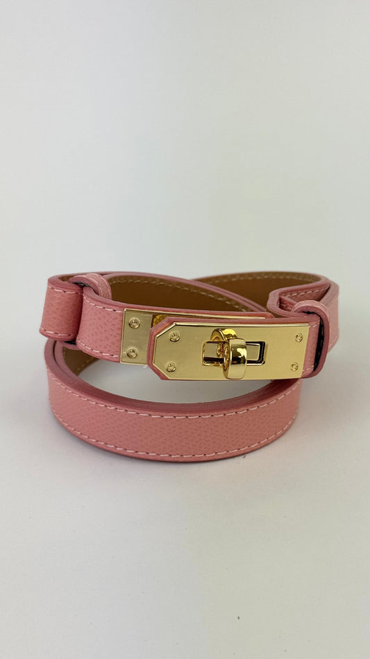 Cinto em pele genuína ajustável rosa