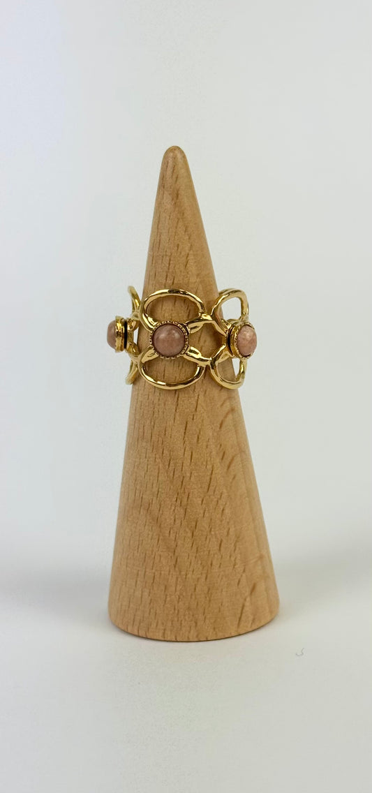 Anel aço dourado pedrinhas rosa-velho