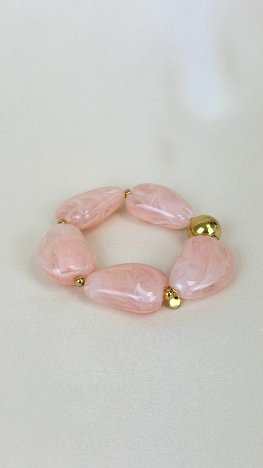 Pulseira elástica peças em acrílico rosa