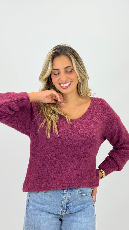 Camisola malha fofa bordeaux/amora