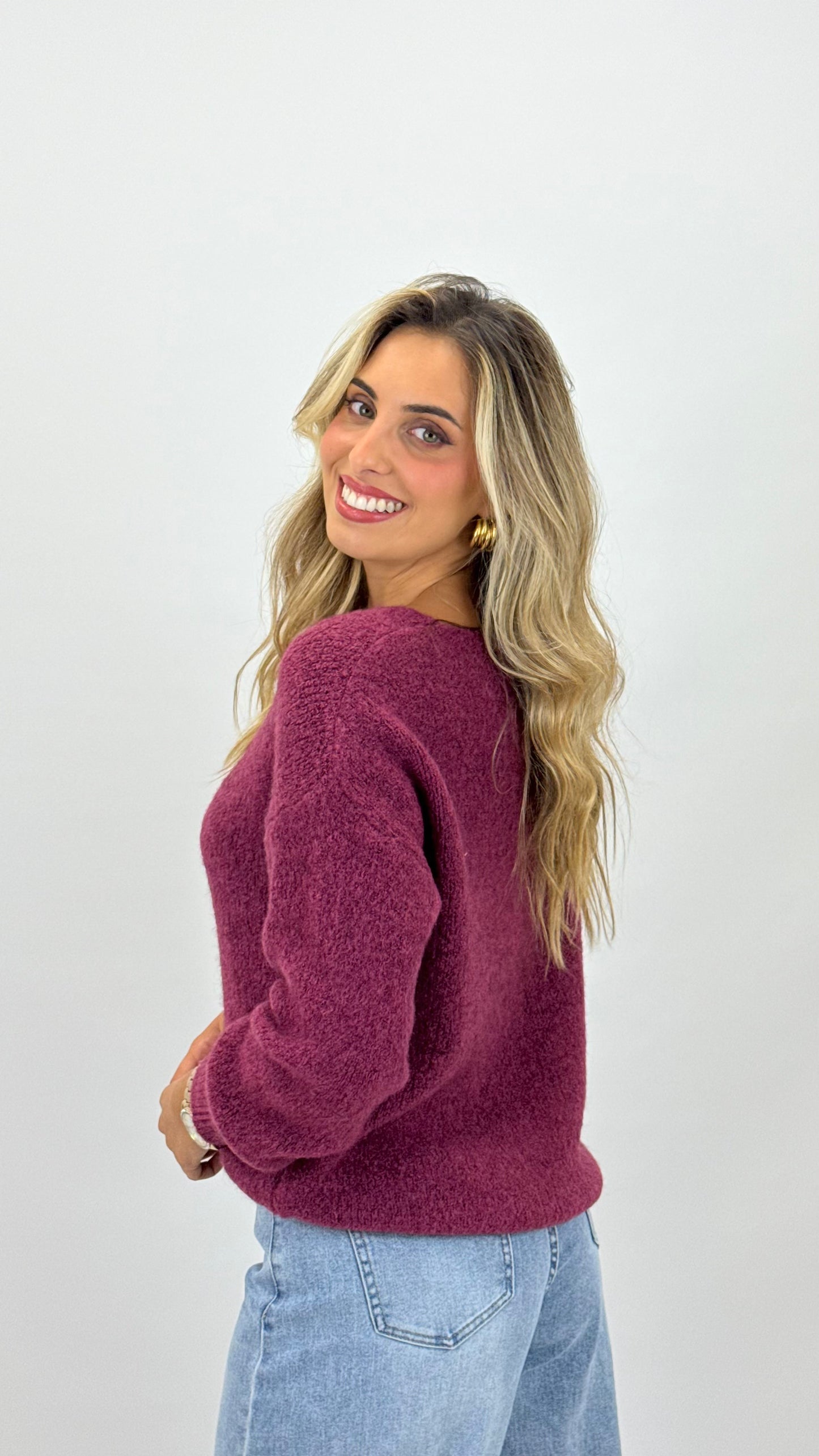 Camisola malha fofa bordeaux/amora