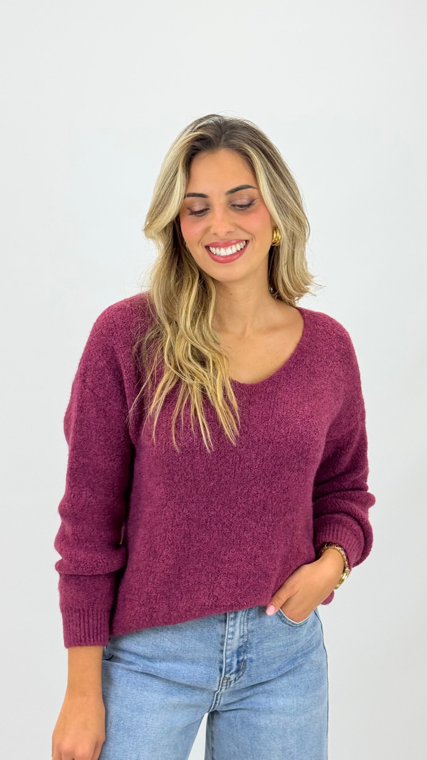 Camisola malha fofa bordeaux/amora