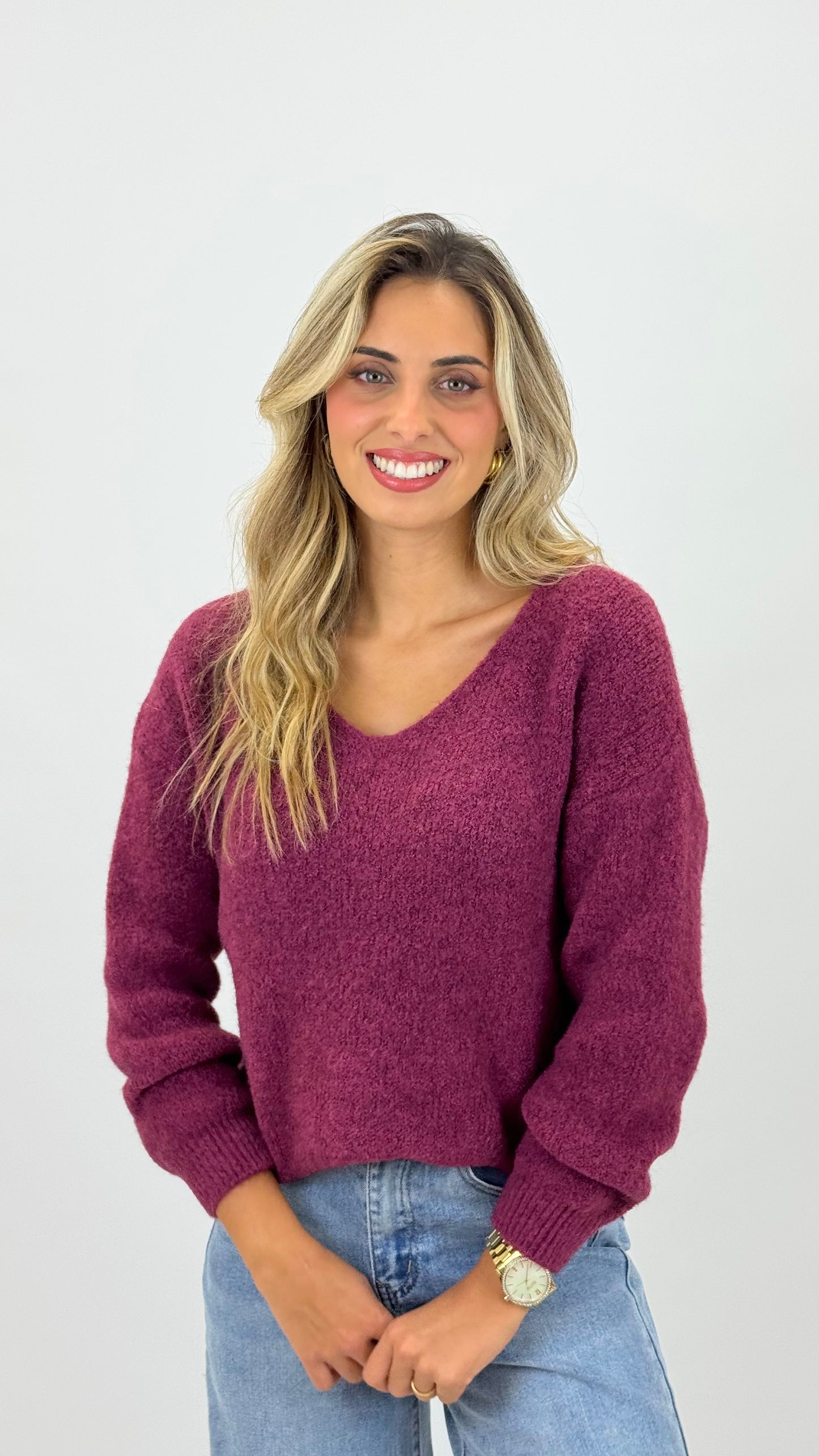Camisola malha fofa bordeaux/amora