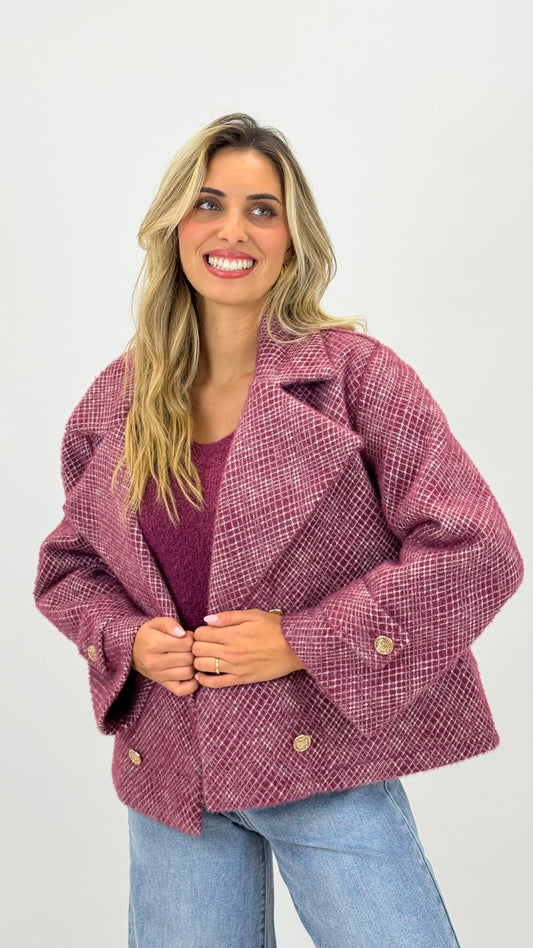 Casaco estilo fazenda tom bordeaux/amora e pérola