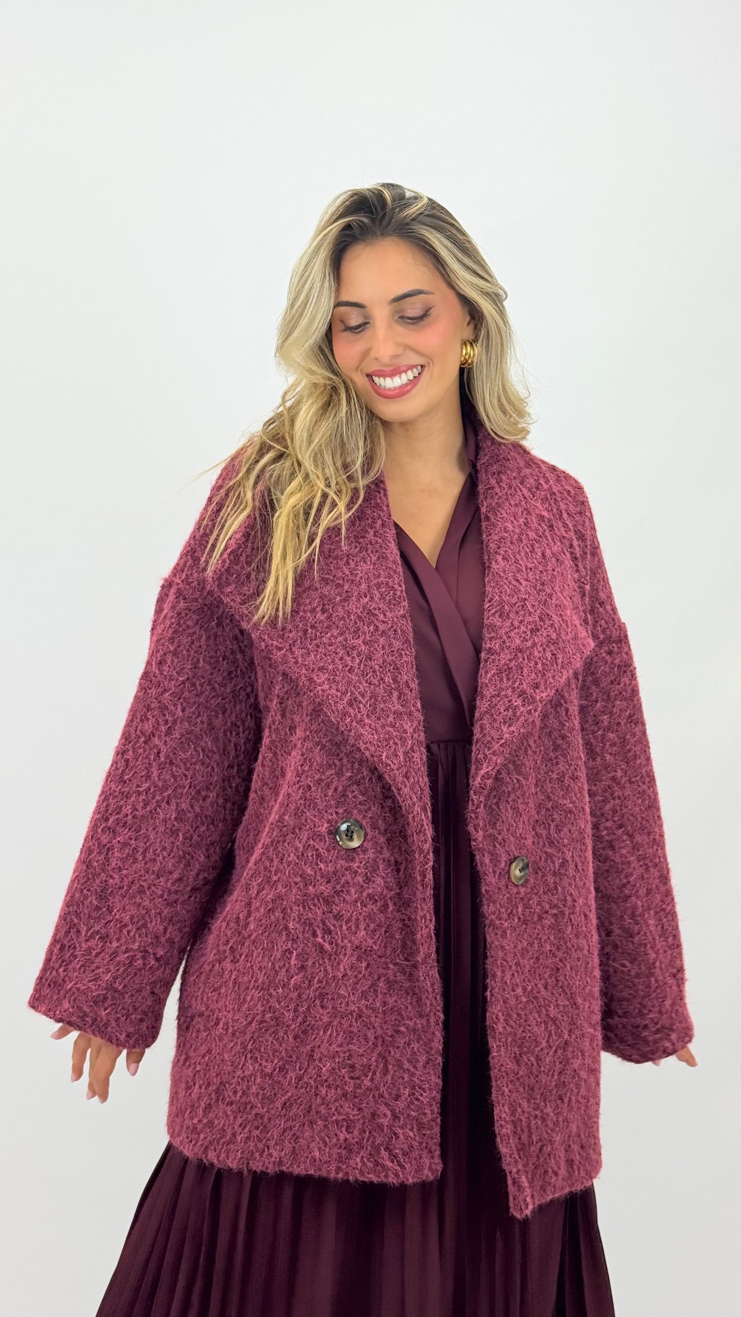 Casaco estilo fazenda mesclada tons bordeaux