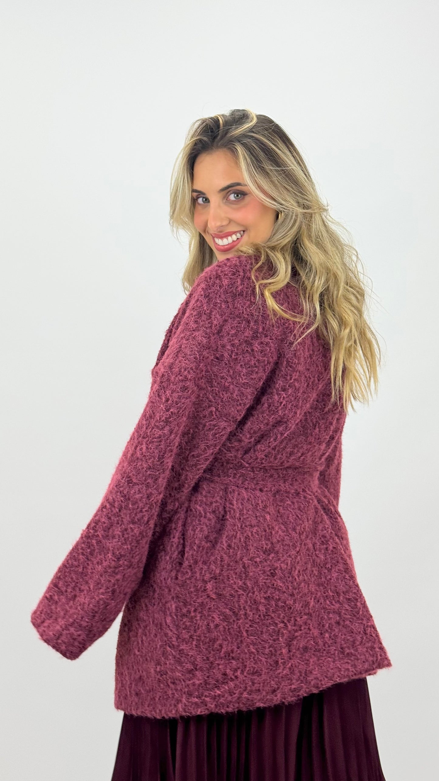 Casaco estilo fazenda mesclada tons bordeaux