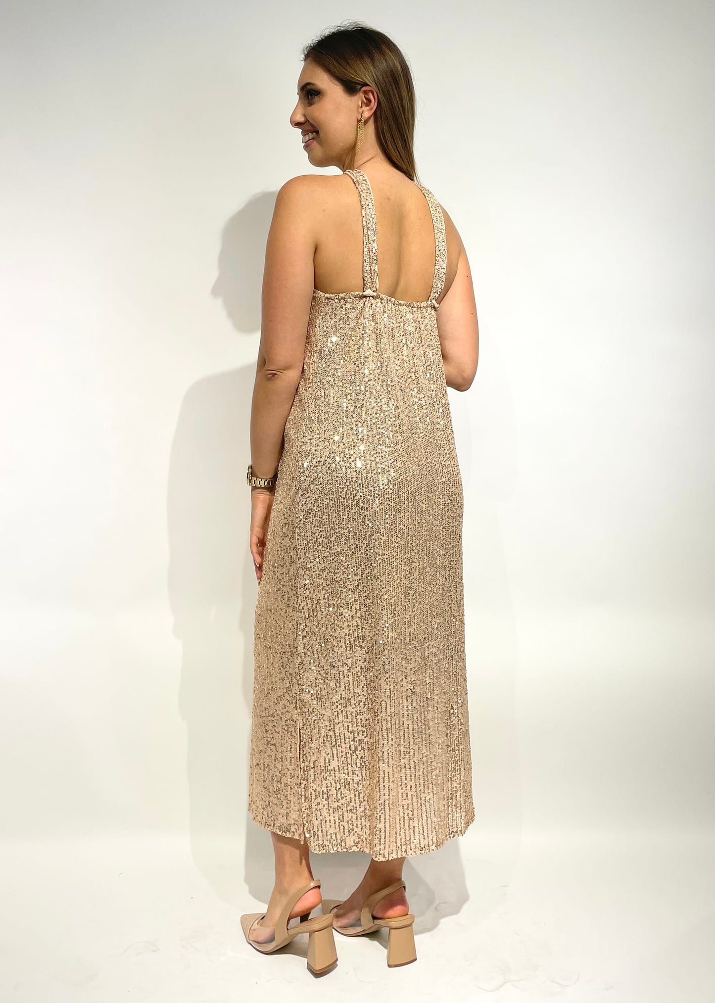 Vestido lantejoulas rose-gold