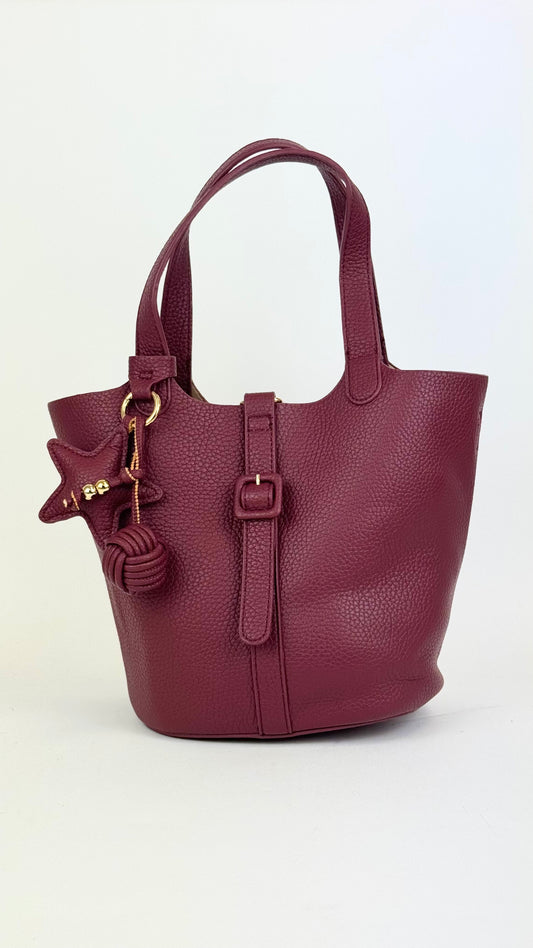 Carteira eco-pele bordeaux estilo bucket
