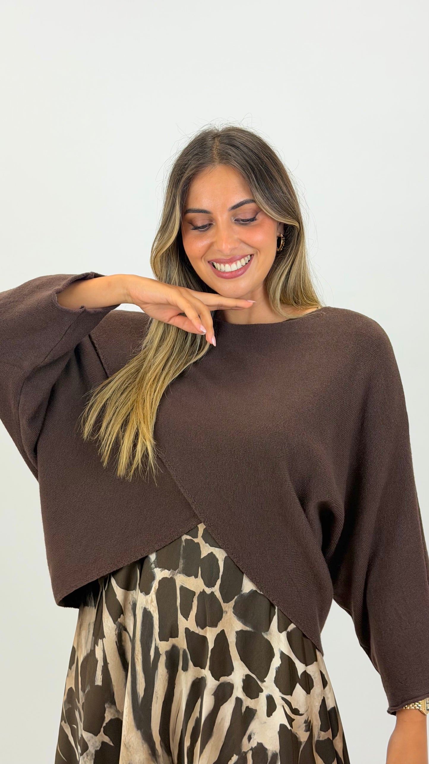 Camisola/poncho malha castanho