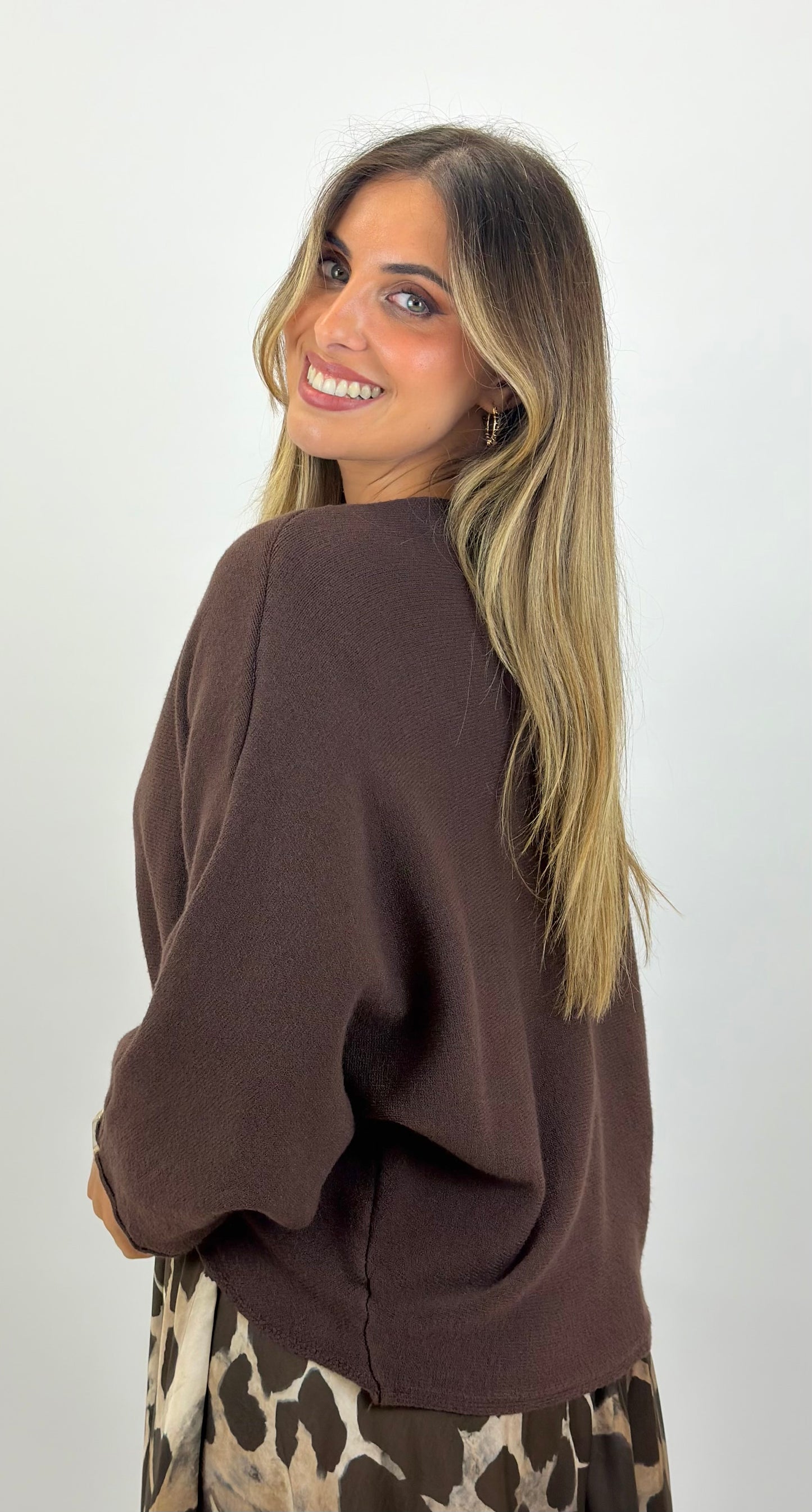 Camisola/poncho malha castanho