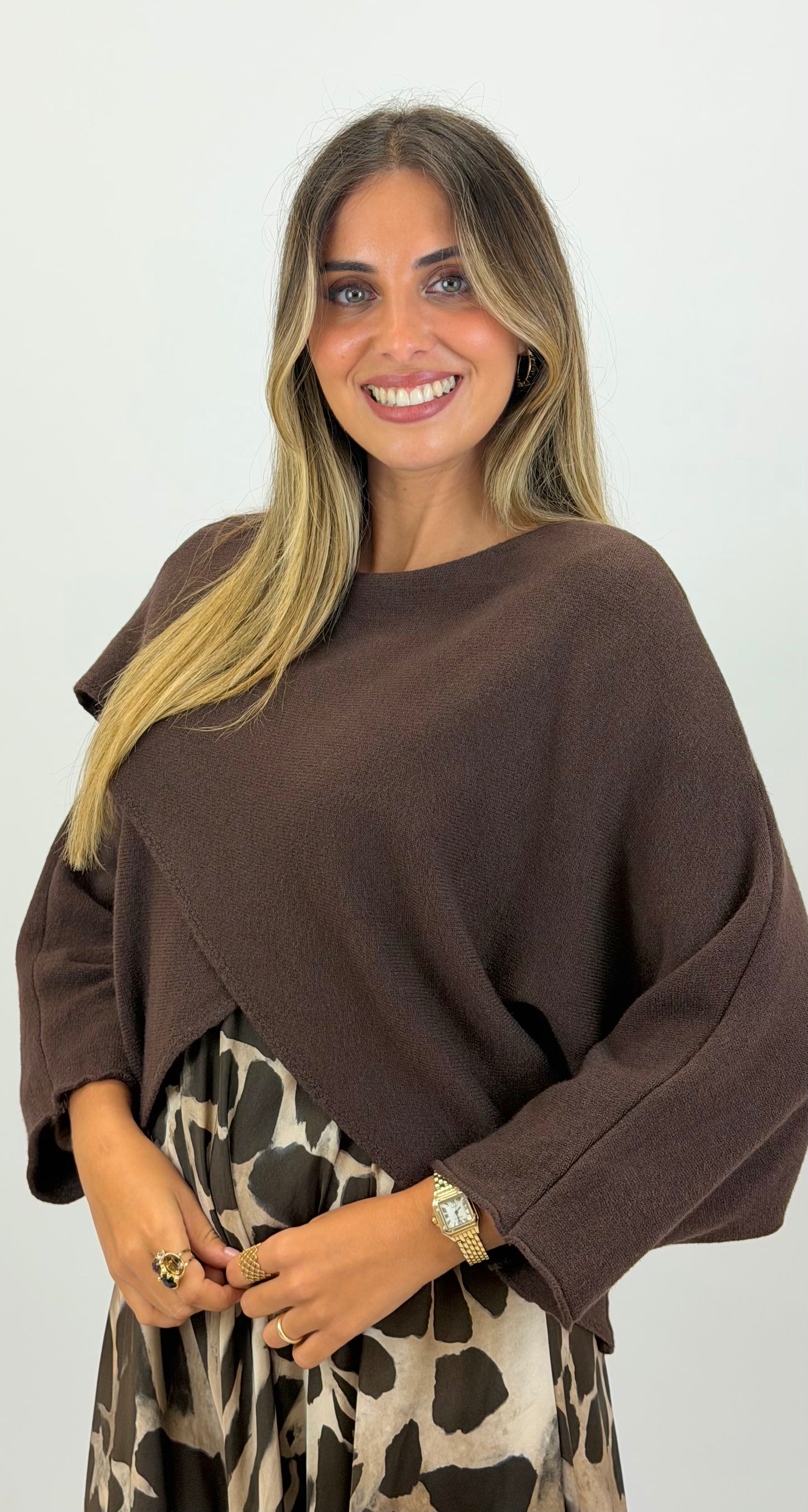 Camisola/poncho malha castanho