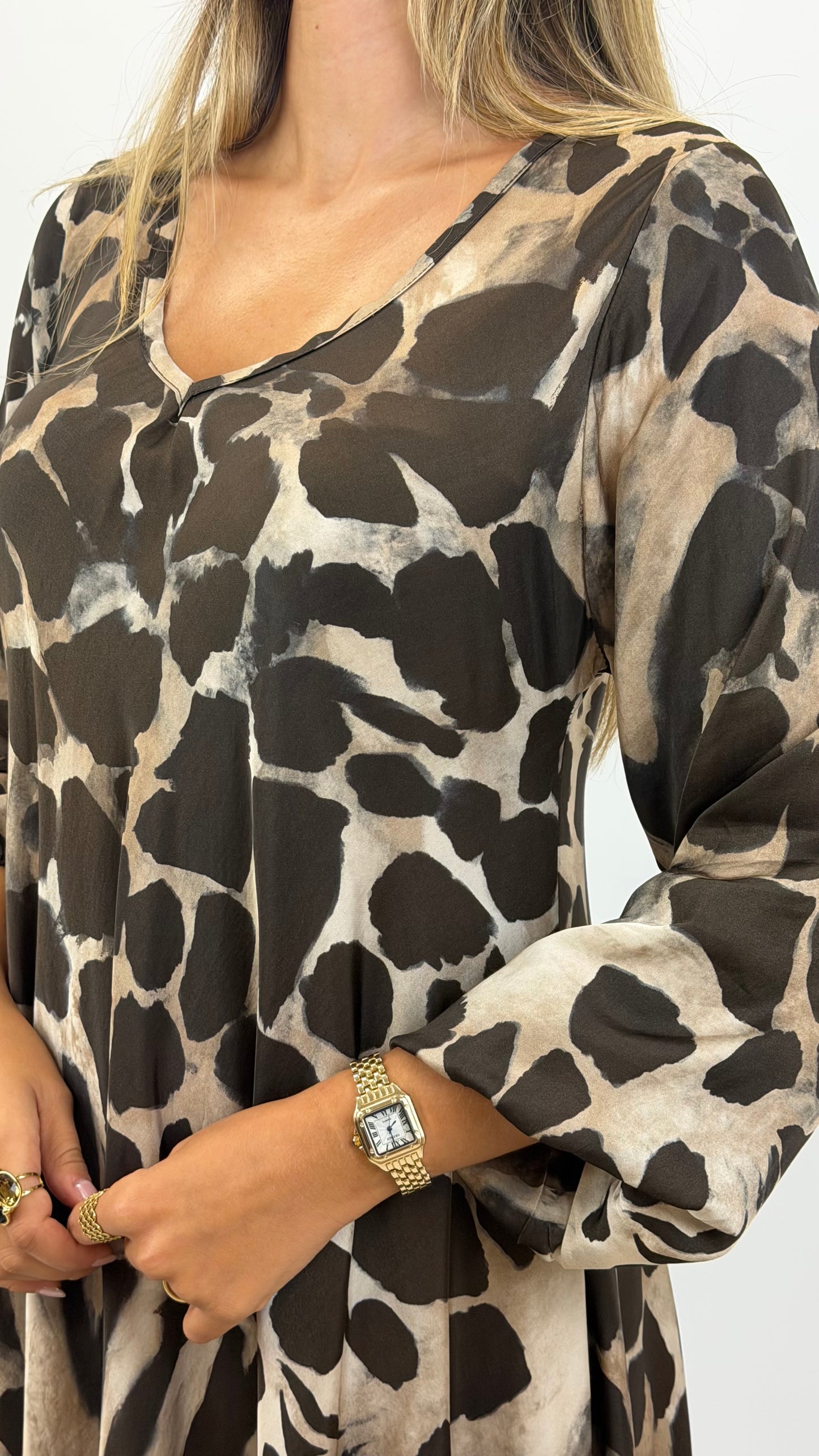 Vestido animal-print tons castanho e bege
