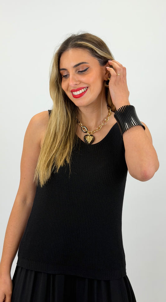 Top malha canelada preto