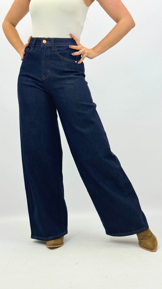 Calça wide-leg largo ganga-escura