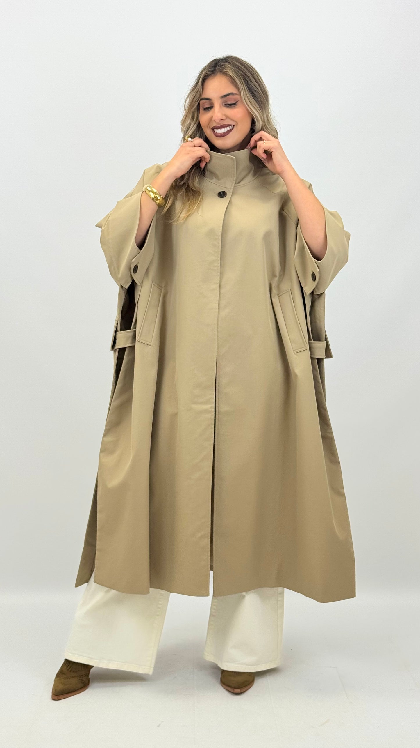 Parka/capa comprida oversized camel