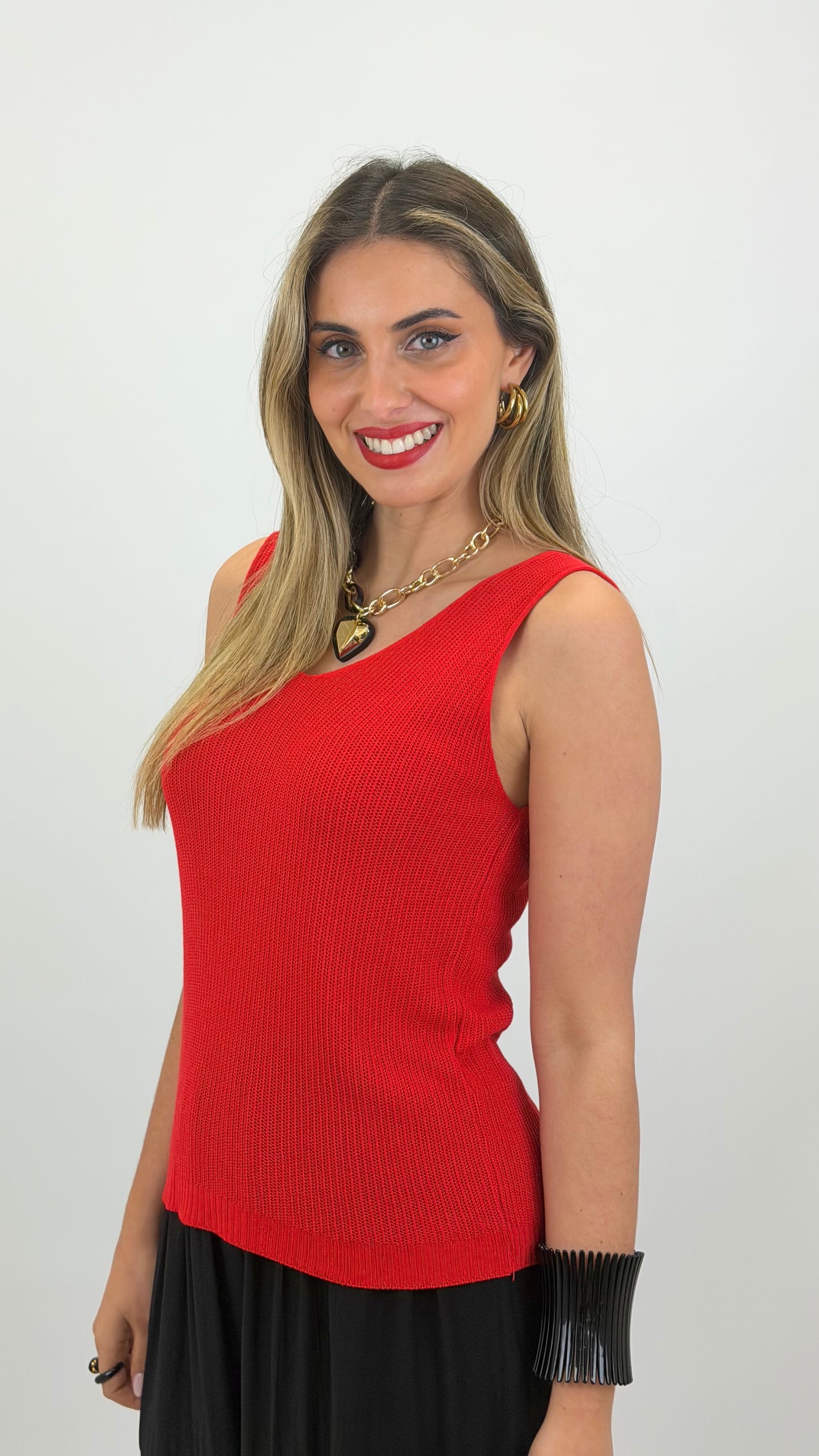 Top malha canelada vermelho