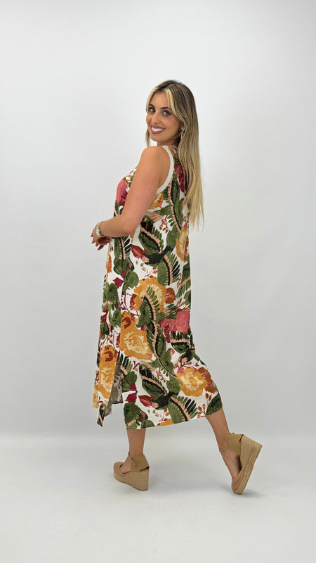Vestido midi estampado colorido tons verde hover