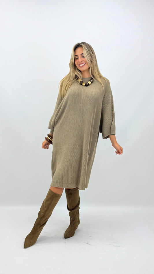 Vestido malha canelada taupe