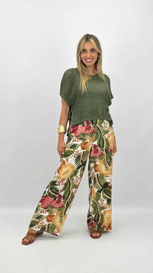 Pantalona estampado colorido tons verde