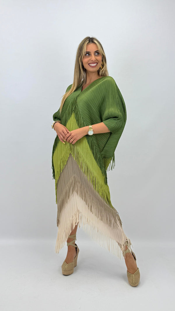 Vestido franjas tons verde