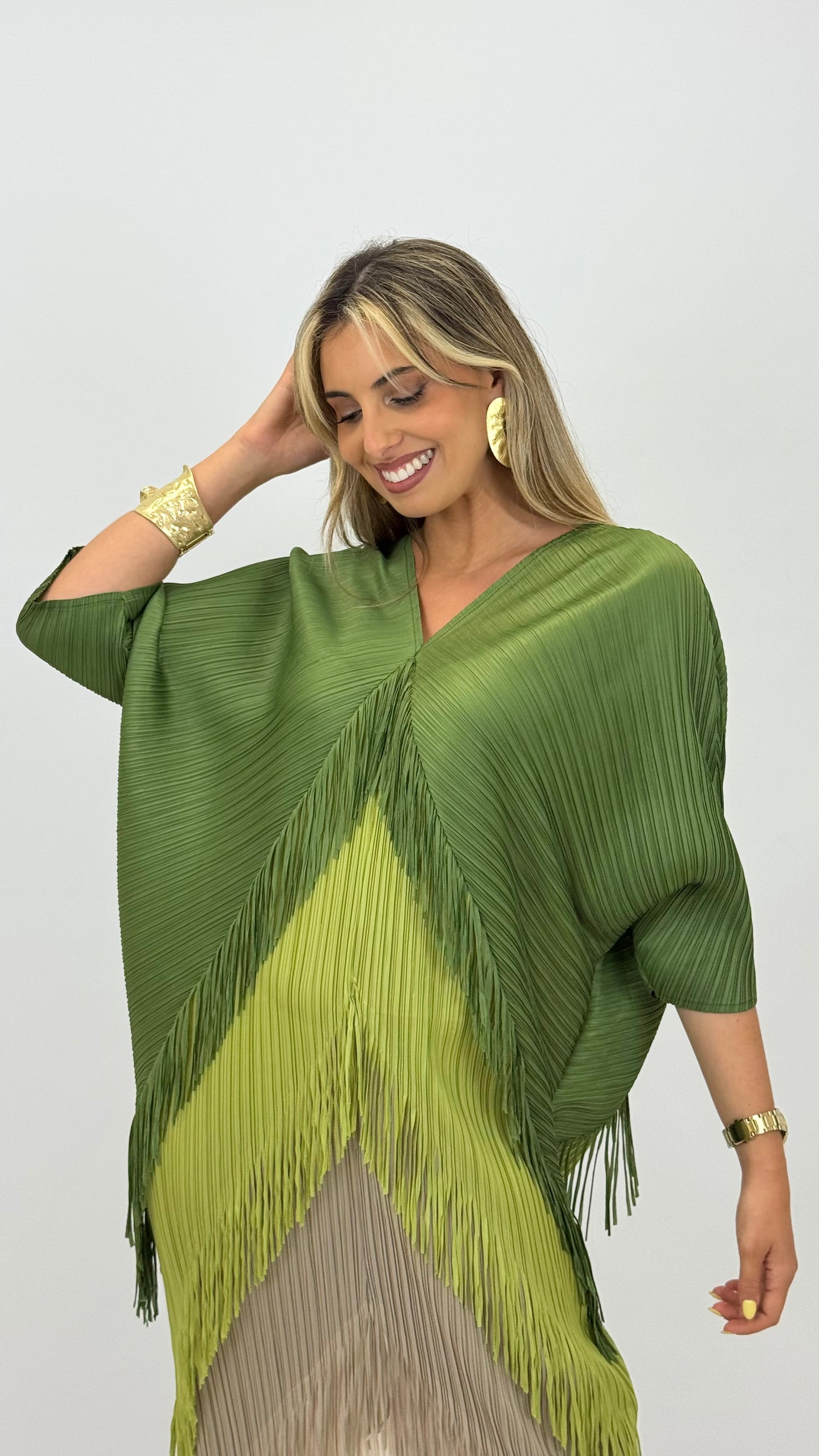Vestido franjas tons verde