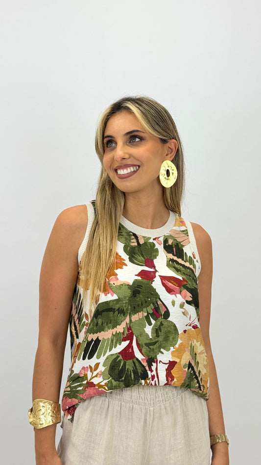 Top estampado colorido tons verde