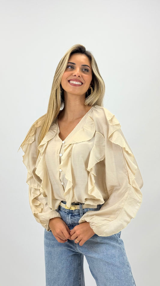 Blusa com folhos creme