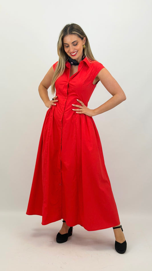 Vestido midi algodão vermelho