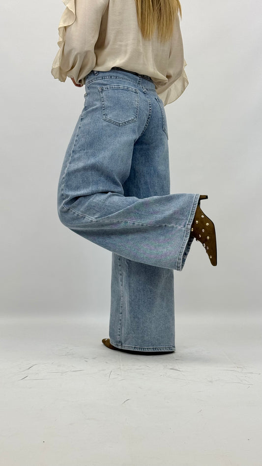 Calça de ganga-clara wide-leg largo