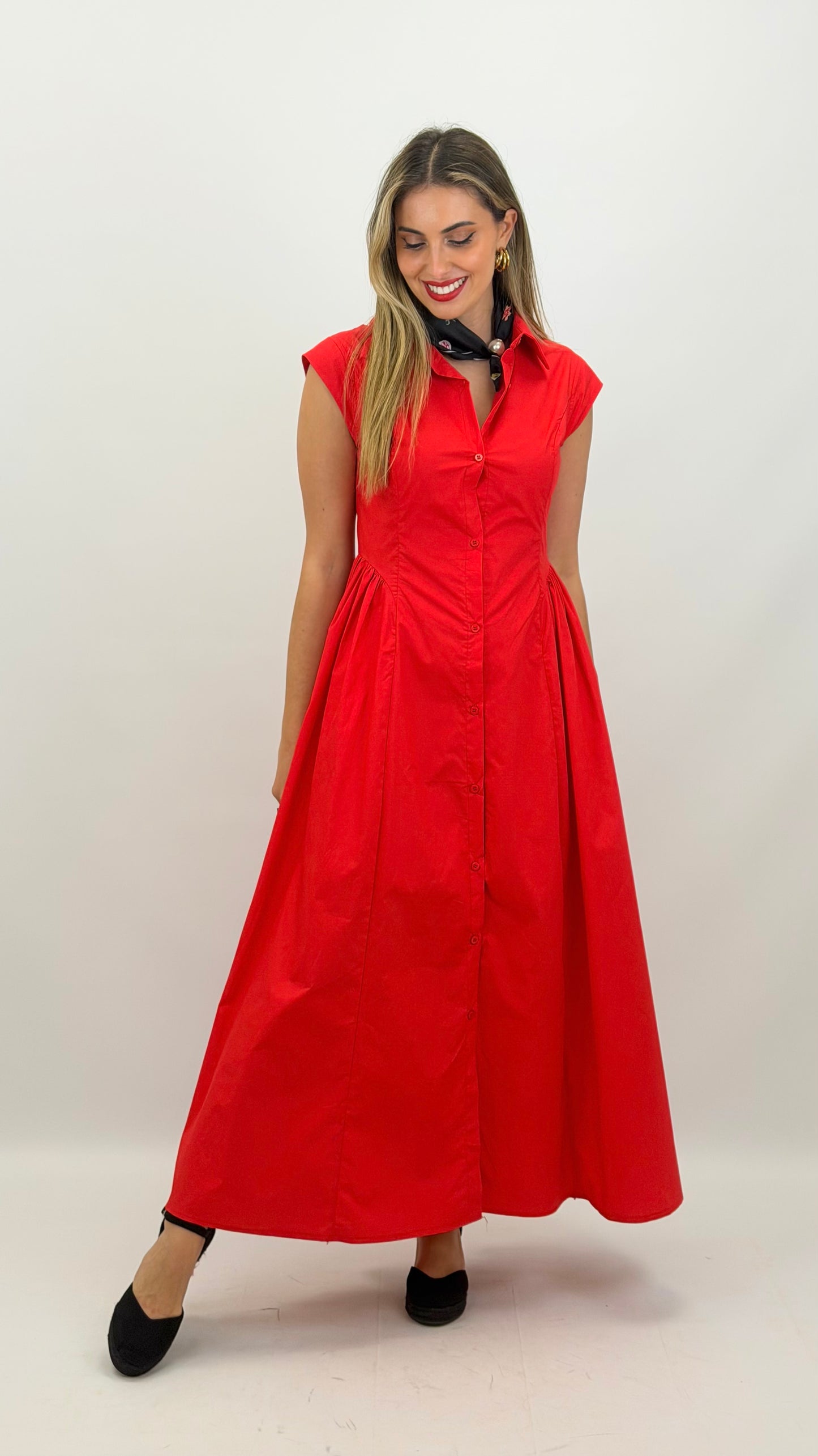Vestido midi algodão vermelho