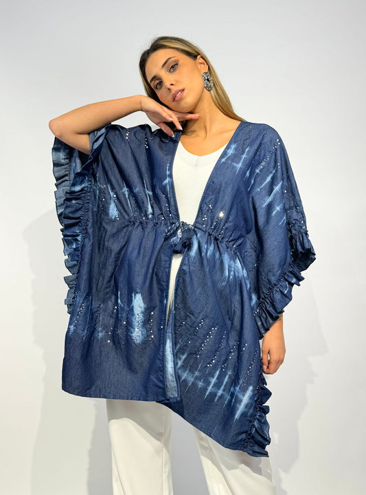 Túnica/poncho ganga com folhos e brilhos