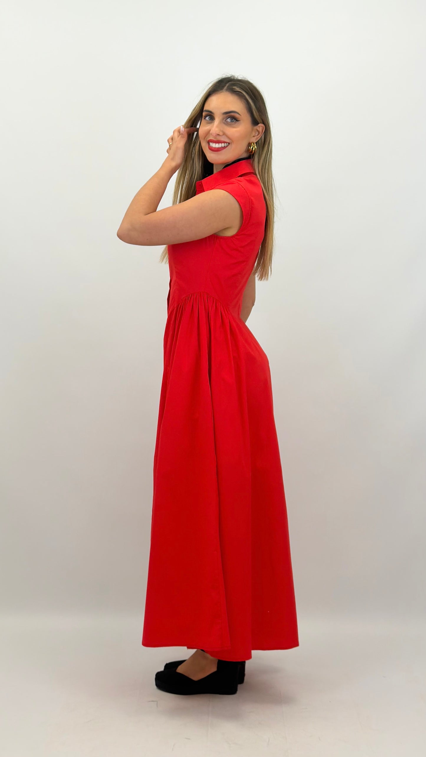Vestido midi algodão vermelho
