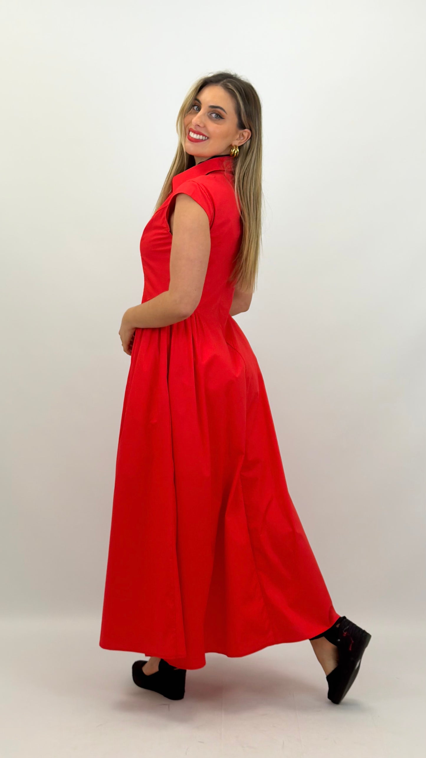 Vestido midi algodão vermelho