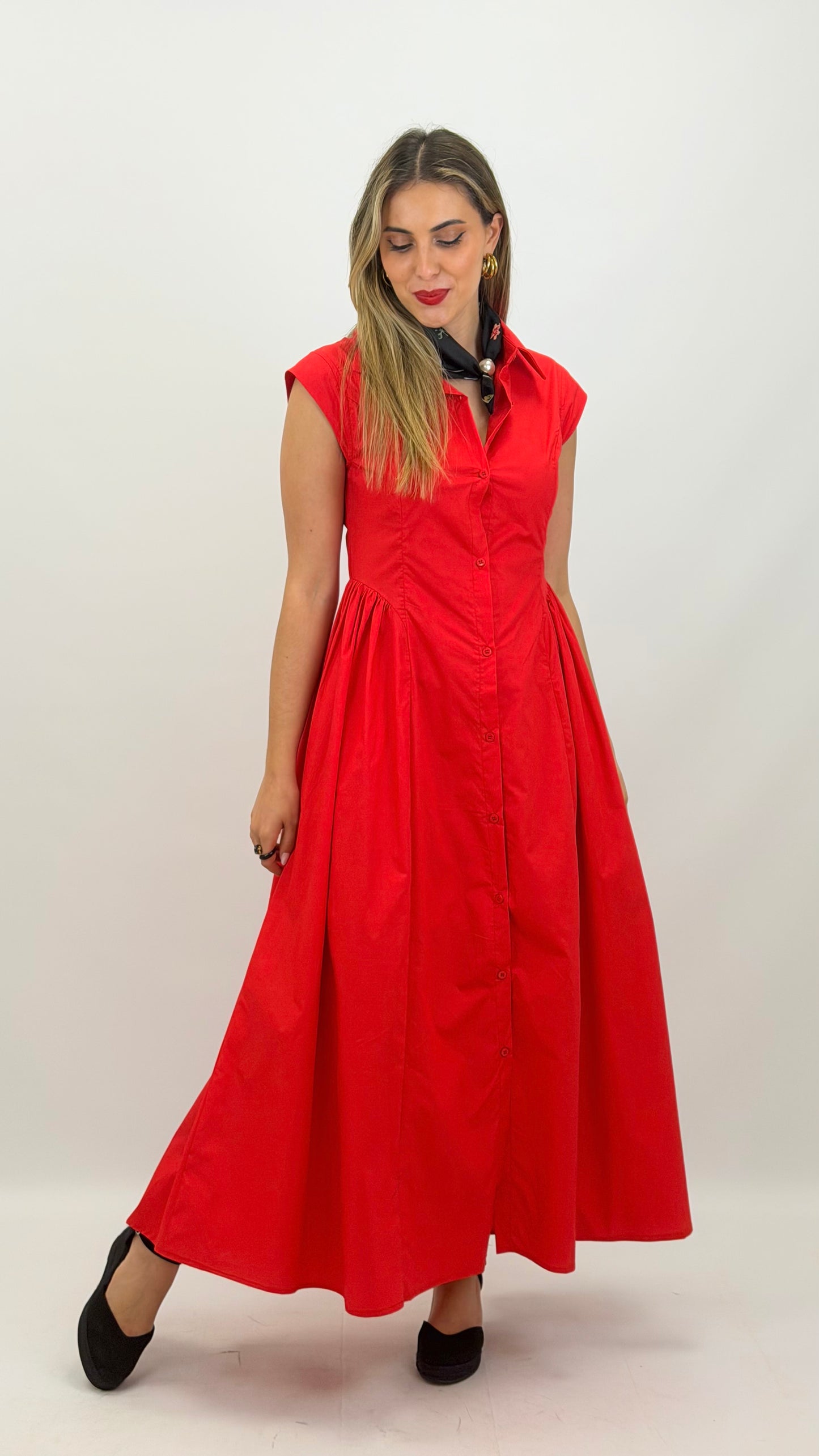 Vestido midi algodão vermelho