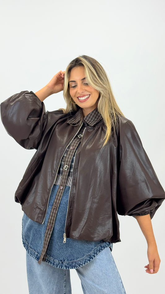 Bomber eco-pele castanho